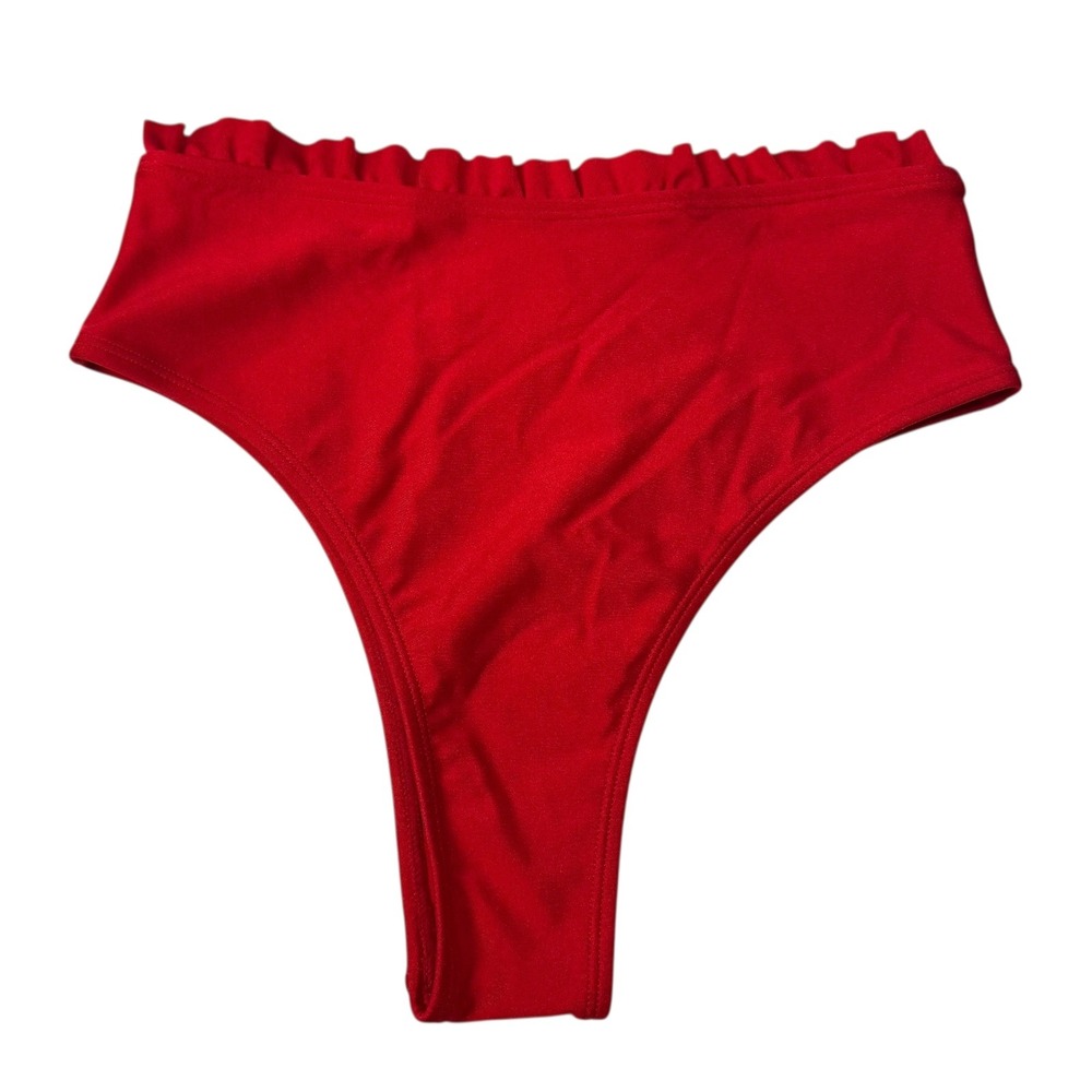Express Ruffle High Waist Thong‎ Swimsuit Bottoms Red XS 586